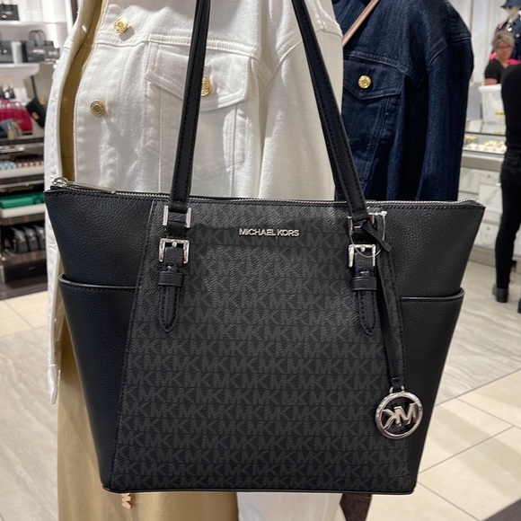 MICHAEL KORS CHARLOTTE LARGE TOP ZIP TOTE BLACK - Picture 14 of 16